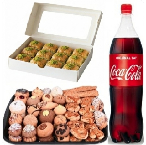 1 kg Kuru Pasta + 1 kg Fıstıklı Baklava + 1 Litre Kola Menüsü Siirt pasta