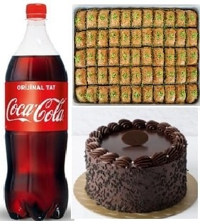Evde Kutlama Seti Çikolatalı Pasta Baklava ve Soğuk Cola Siirt pasta